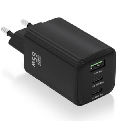 Carregador Aisens 65w (2xUSB-C + 1xUSB-A) - Preto